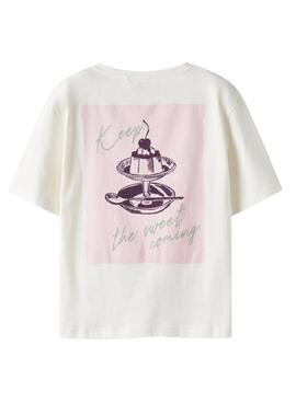 T-shirt Name It Bena avec motif graphique en crème pour fille