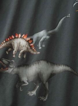 T-shirt Name It Bart à motif de dinosaures gris anthracite pour garçon.