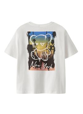 T-shirt Name It Byne blanche oversize avec impression d'ours pour garçon