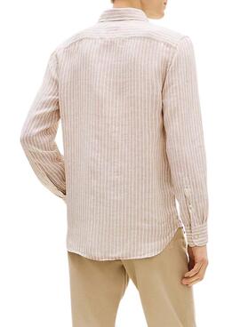 Chemise en lin Tommy Hilfiger à rayures bengales en couleur marron pour homme.