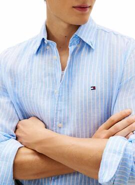 Chemise en lin Tommy Hilfiger à rayures bleues pour homme