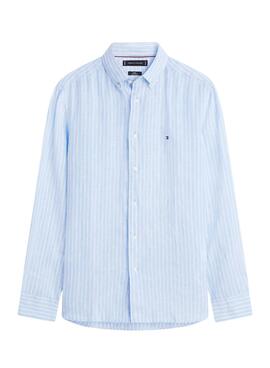 Chemise en lin Tommy Hilfiger à rayures bleues pour homme