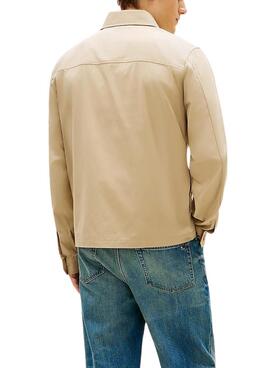 Chemise surchemise Tommy Hilfiger en coton et nylon beige pour homme.