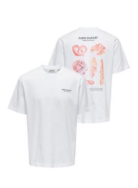T-shirt Only and Sons Fred Bakery blanc pour homme