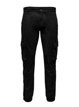 Pantalon Only and Sons Cam carga noir pour homme.