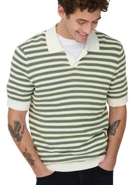 Polo Only and Sons en rayas verdes de sarga para hombre