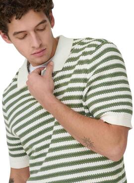 Polo Only and Sons en rayas verdes de sarga para hombre