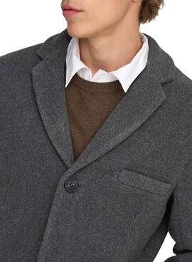 Manteau gris pour homme Only and Sons Jaylon