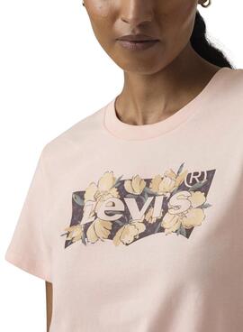 T-shirt Levi's Perfect rose avec logo floral pour femme.