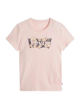 T-shirt Levi's Perfect rose avec logo floral pour femme.