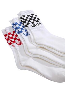 Lot de 3 paires de chaussettes montantes Vans Classic Check blanches pour hommes et femmes