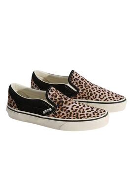 Chaussures Vans Classic Slip-On léopard noir pour femme.