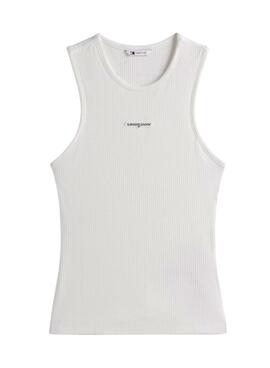 Haut Tommy Jeans Script Label blanc pour femme