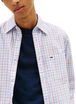 Chemise Tommy Jeans Check popeline blanc pour homme