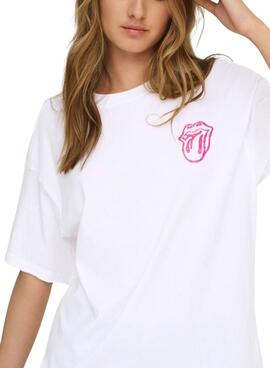 T-shirt Only Rolling Stones blanc pour femme