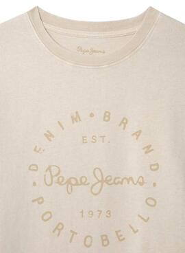 T-shirt Pepe Jeans Wallace logo circulaire beige pour enfant