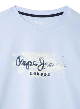 T-shirt Pepe Jeans Joshua logo bleu ciel pour enfant