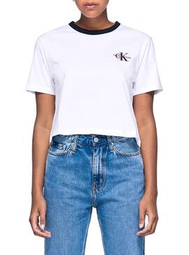 T-Shirt Calvin Klein Monogram Embroidery Blanche