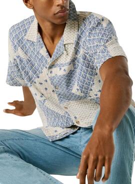 Chemise Pepe Jeans patchwork Pisarrot bleue pour homme