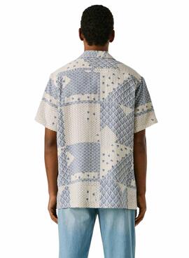 Chemise Pepe Jeans patchwork Pisarrot bleue pour homme