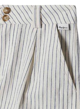 Shorts Pepe Jeans Izzy en rayas diplomáticas beige para niña.