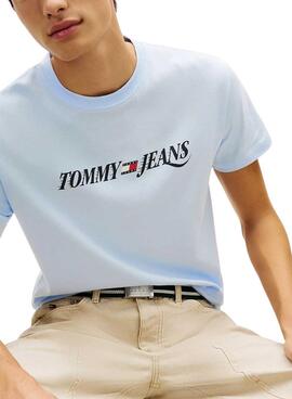 T-shirt Tommy Jeans logo vintage bleu pour homme