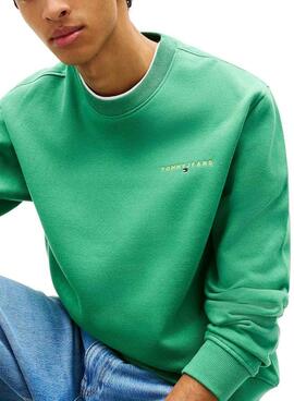 Sweat à capuche Tommy Jeans Linear vert pour homme