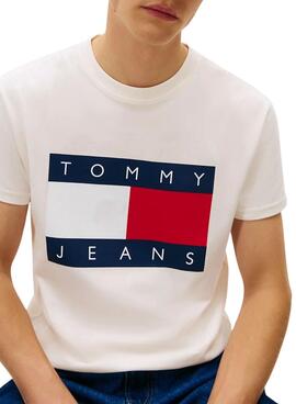 T-shirt Tommy Jeans Big Flag beige pour homme