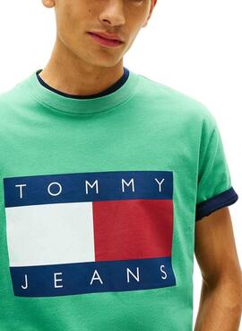 T-shirt Tommy Jeans Big Flag verte pour homme