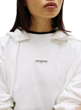 Sweat à capuche Tommy Jeans Script Label blanc pour femme