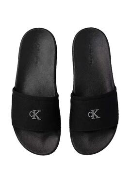 Sandales Calvin Klein Jeans Slide Canvas noir pour femme