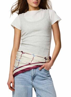 Mouchoir Pieces Bambi beige et grenat pour femme.