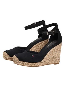Espadrilles Tommy Hilfiger Flag noir avec talon compensé haut pour femme