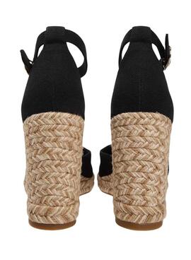 Espadrilles Tommy Hilfiger Flag noir avec talon compensé haut pour femme