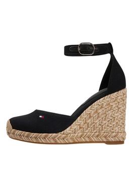 Espadrilles Tommy Hilfiger Flag noir avec talon compensé haut pour femme