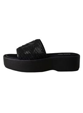 Sandales Calvin Klein tressées avec plateforme noire pour femme.