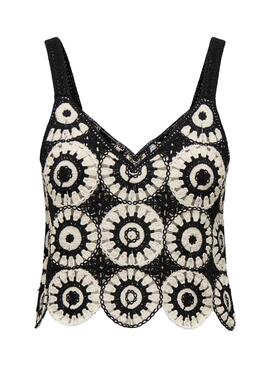 Top Only crochet Yvonne blanc et noir pour femme