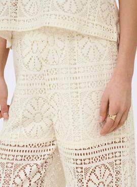 Pantalon blanc en dentelle Only Llian pour femme.