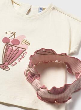 Ensemble bébé t-shirt, legging et bandeau cerises roses pour fille.