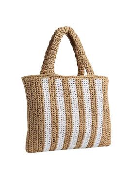 Sac fourre-tout Pieces Kia beige et blanc pour femme.