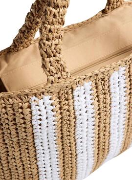 Sac fourre-tout Pieces Kia beige et blanc pour femme.