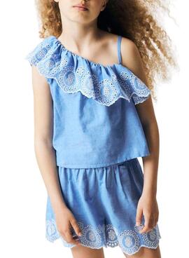 Top Name It Ferma brodé anglais bleu pour fille