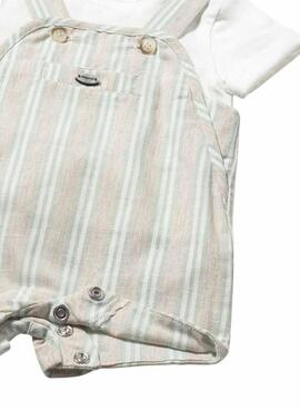 Ensemble combishort à rayures vert d'eau et beige Mayoral pour bébé