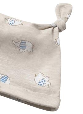 Ensemble grenouillère et bonnet Mayoral imprimé éléphants sable pour bébé