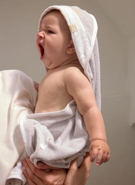 Peignoir Mayoral avec capuche et motif de canards gris perle pour bébé