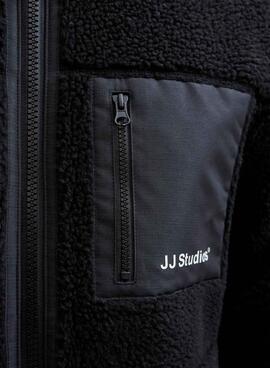 Veste Jack and Jones Soho teddy noir pour homme.