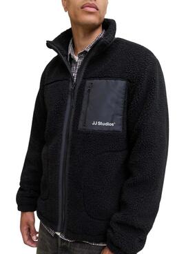 Veste Jack and Jones Soho teddy noir pour homme.