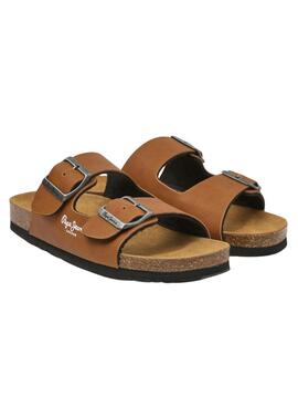 Sandalette Pepe Jeans anatomique Bio Double Kansas marron pour enfant.