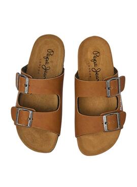 Sandalette Pepe Jeans anatomique Bio Double Kansas marron pour enfant.