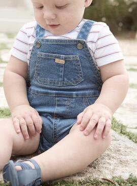 Ensemble Mayoral avec salopette en jean courte et t-shirt à rayures pour bébé